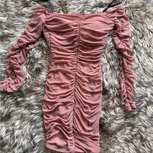 Papaya Dusty Pink Ruched Long Sleeve Dress